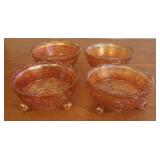 A Set of Marigold Carnival Glass Footed Butterfly