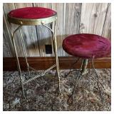 Two Vintage Metal Twisted Wire Stools with Red Uph