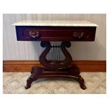 American Empire Style Lyre Base Marble Top Side Ta