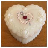 Fenton Hand Painted Satin Milk Glass Heart Shaped