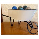 Large Decorative White Metal Wheelbarrow with Asso
