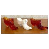 Trio of Fenton Glass Slipper Figurines in Hobnail