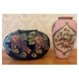 Two Earthenware Vases with Raised Textured Floral