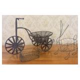 A Trio of Decorative Wirework Animal Baskets and a