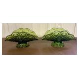 A Pair of Olive Green Pressed Glass Moon and Star