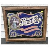 Vintage Pepsi-Cola Advertising Mirror in Wood Fram