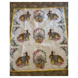 Vintage Machine Quilted Easter Themed Baby Quilt w