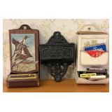 Trio of Vintage Wall Mounted Match Holders Includi