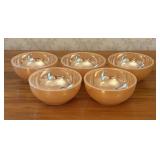 A Set of Five Fire-King Peach Lustre Milk Glass Bo