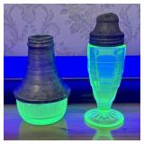 Two Pieces of Pressed Green Uranium Glass Tablewar
