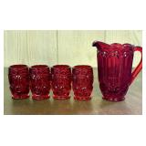 A Set of Moon and Star Pattern Ruby Red Pressed Gl