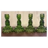 A Set of Four Green Moon and Star Pattern Pressed