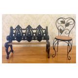 Two American Miniature Garden Bench and Heart-Back