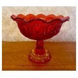 Amberina Glass Pedestal Compote in Moon and Star P