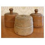 Three Antique Wooden Plunger Style Butter Molds wi
