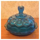 A Blue Moon and Star Pattern Pressed Glass Covered