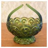Avocado Green Moon and Star Pattern Pressed Glass