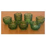 Set 7 Emerald Green Moon & Star Pressed Glass w/ 2