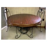 Round Wrought Metal and Wood Dining Table with Two