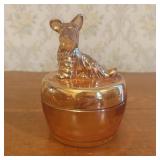 Two Piece Marigold Carnival Glass Covered Powder J
