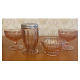 Collection of Pink Depression Era Glassware in Mis