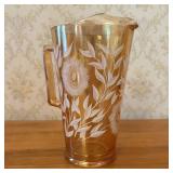 Mid-Century Marigold Carnival Glass Water Pitcher