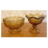 A Pair of Amber Pressed Glass Compotes in the Moon