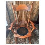 American Antique Carved Oak Press-Back Rocking Cha