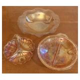 A Trio of Marigold Carnival Glass Tableware