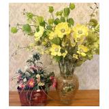 Two Artificial Floral Arrangements in Glass Vase a