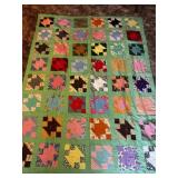 Hand Tied Patchwork Scrap Quilt in Basket Pattern