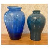 Two Large Vases in Cobalt Blue Blended Glass and T