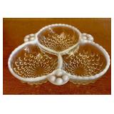 Opalescent Hobnail Glass Three Section Divided Rel