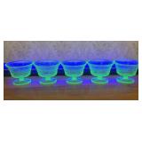 A Set of Five Green Uranium Depression Glass Foote