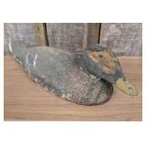 Antique Carved Wood Duck Decoy with Weathered Pain