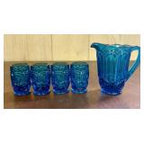 A Set of Five Blue Pressed Glass Moon and Star Pat