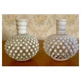 A Pair of White Opalescent Hobnail Glass Perfume B