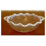 White Opalescent Moonstone Hobnail Two Handled Cri