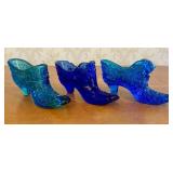 Three Blue Pressed Glass Decorative Shoes Includin