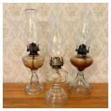 Three Antique Molded Glass Table Oil Lamps includi