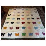 Vintage Hand Stitched Applique Butterfly Quilt wit
