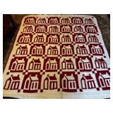 Handmade Cotton Patchwork Schoolhouse Quilt in Red