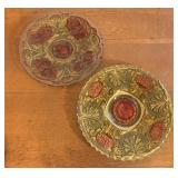 Two American Goofus Glass Plates in Rose and Dahli