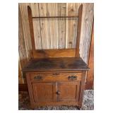 Antique Oak Washstand Cabinet with Towel Bar and C