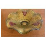 Large Ruffled Goofus Glass Compote with Grape and