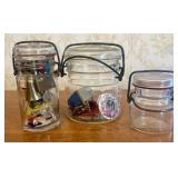 A Trio of Vintage Glass Lightning Style Jars and A