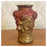 Antique Molded Goofus Glass Rose Motif Cabinet Vas