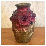 Vintage Pressed Art Glass Vase with High Relief Po