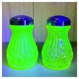 Uranium Glass Moon & Star Set: Signed Salt & Peppe