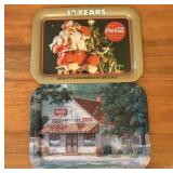 Pair Coca-Cola Litho Tin Trays w/ Big Bear 50th An